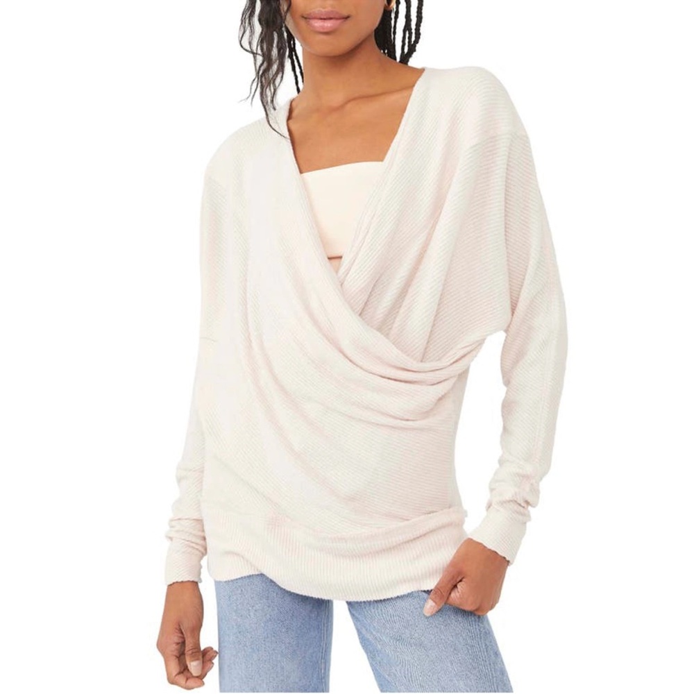 Free People Light Pink Cozy With You Drape Front Sweater Top Sz S